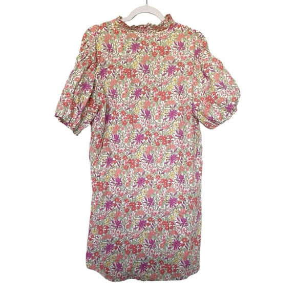 Fate Floral Print Button Front Shirt Dress Puff Sleeve Retro Boho Size Large - Picture 7 of 10
